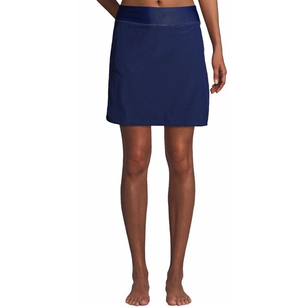 NWT Lands' End Women Comfort Waist Swim Skirt Deep Sea Navy Size 8 Brief